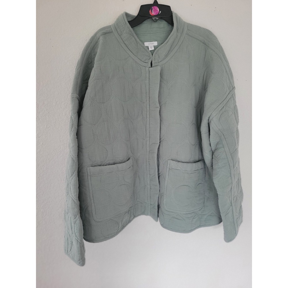 Pure J. Jill Sage Green Quilted Cotton Snap Front Jacket Womens Plus 2X‎ #17